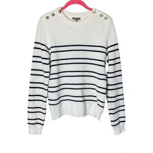 Lilla P Fisherman Boxy Striped Womens L Preppy Classic Sweater White Black